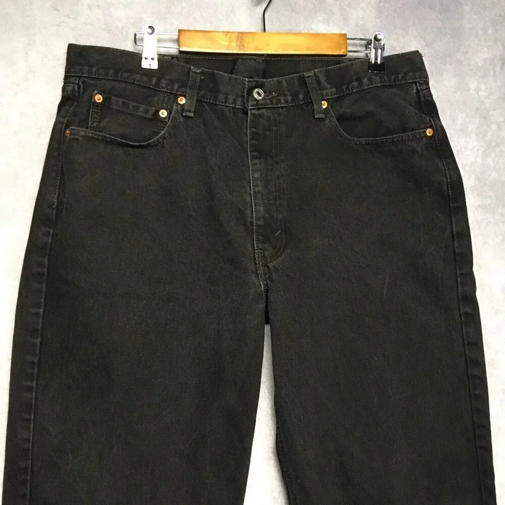 Levis Mens 550 Relaxed Fit Black Jeans size 38x34 Cotton Denim Pant Copper Rivet